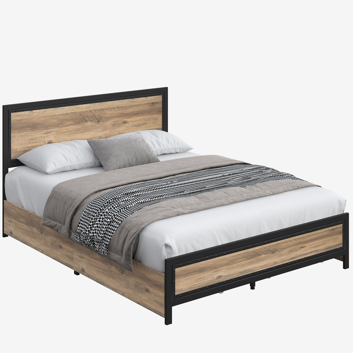 Queen Size Metal Platform Bed with 4 Storage Drawers E72701
