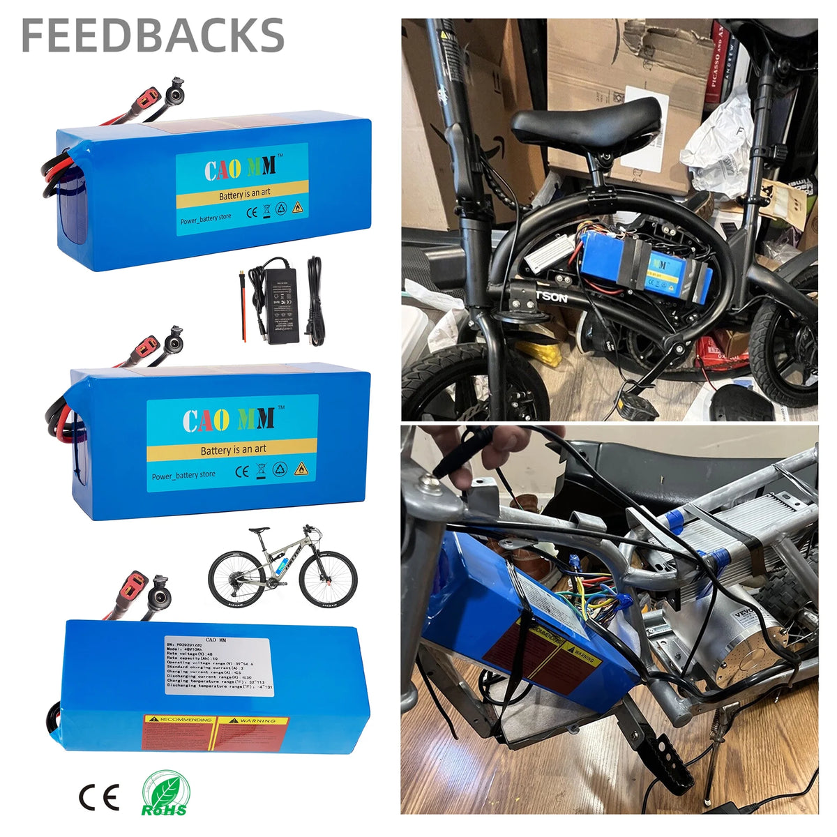 48V 14Ah Lithium ion Ebike Battery with 30A BMS and 2A Charger J7628