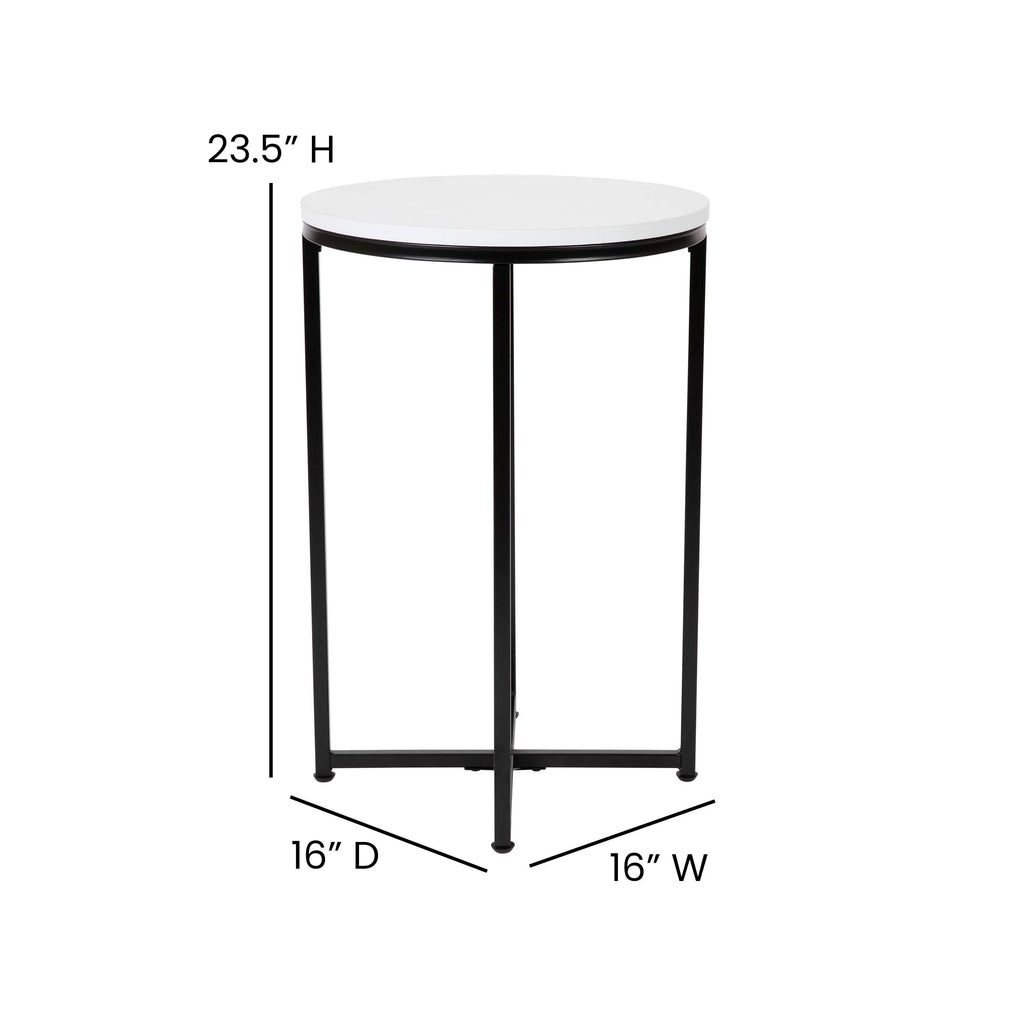Modern End Table with Black Metal Frame and White Laminate Top L90837