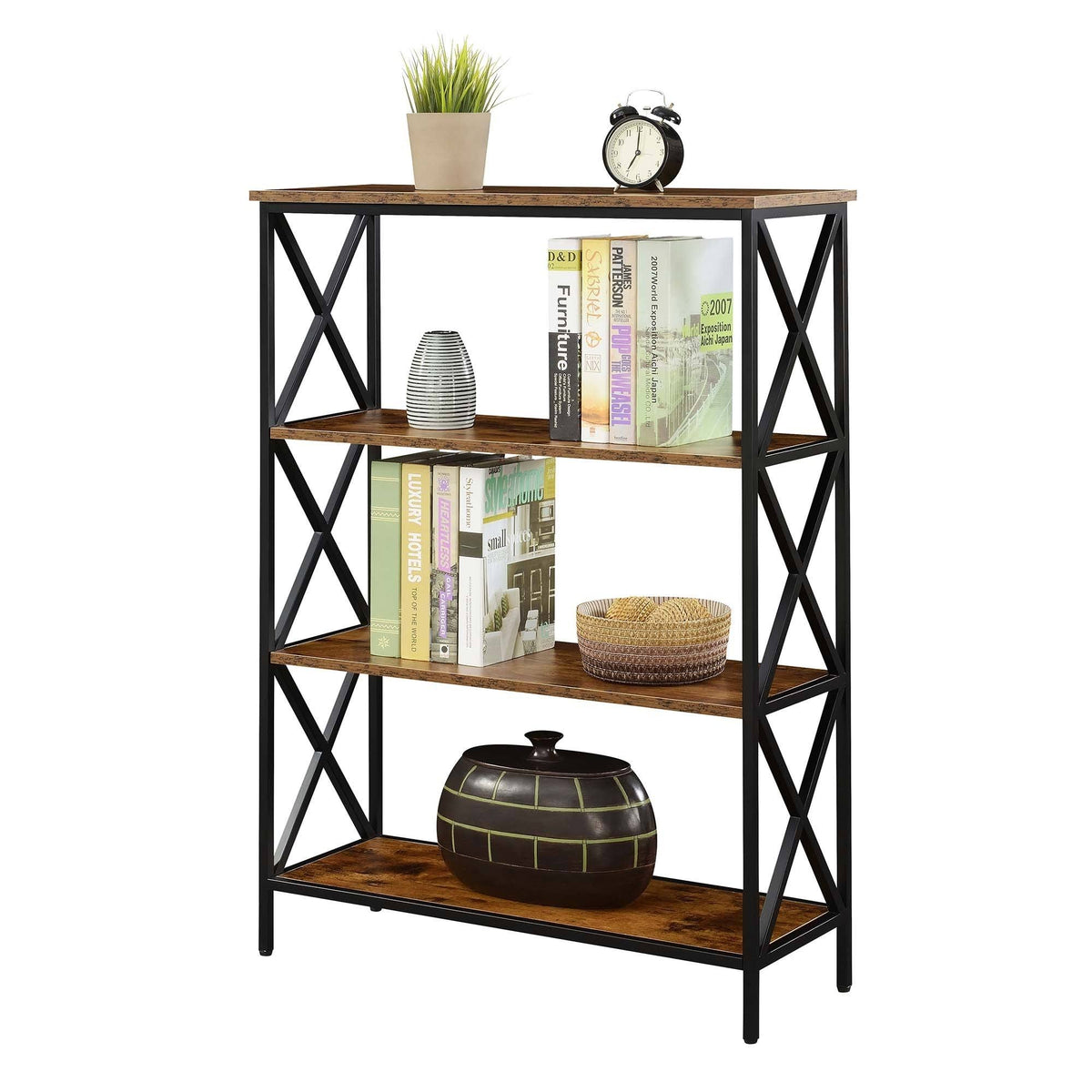 Metal and Wood 4-Shelf Bookcase Grey Q554