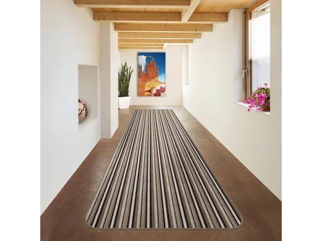 Mocha Brown Stripe Skid-Resistant Carpet Runner 10 ft. x 27 in. L8169