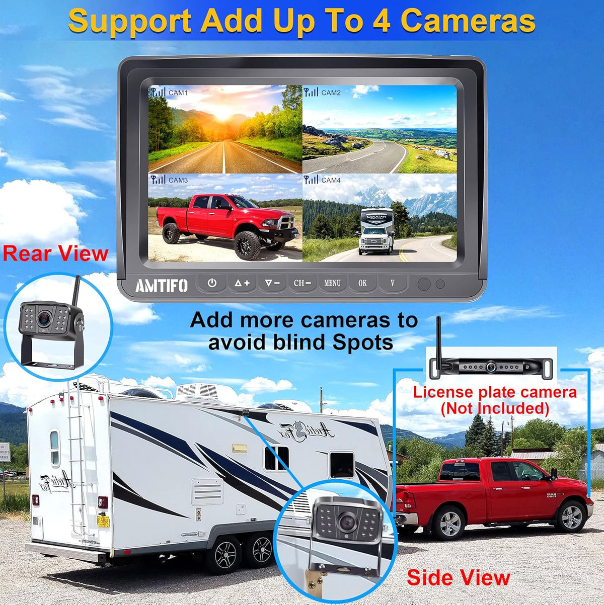 Wireless Backup Camera HD 1080P 2 Rear View Cameras 7 Inch DVR Monitor System J68187
