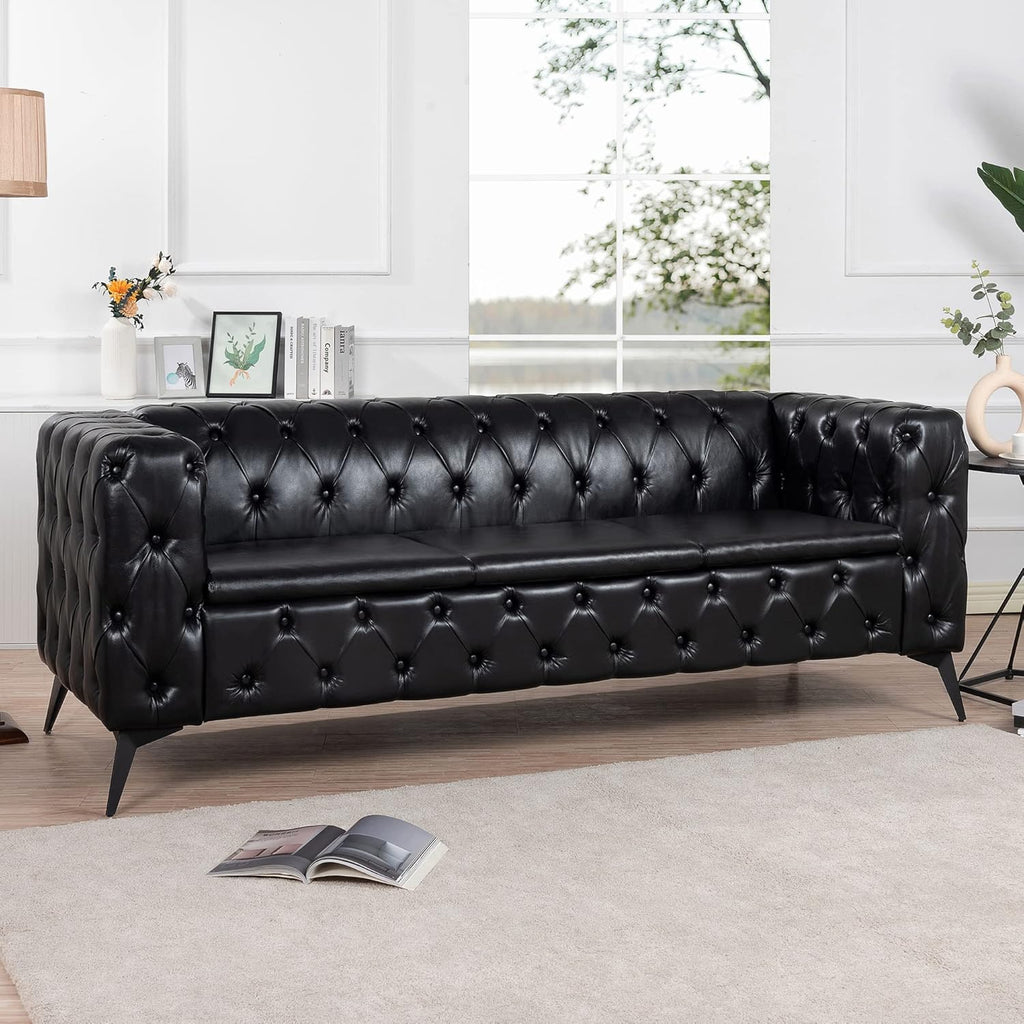 Comfy Couch Traditional Square Arm Sofa 84.06 Inch Width Removable Cushion 3 Seater I1412
