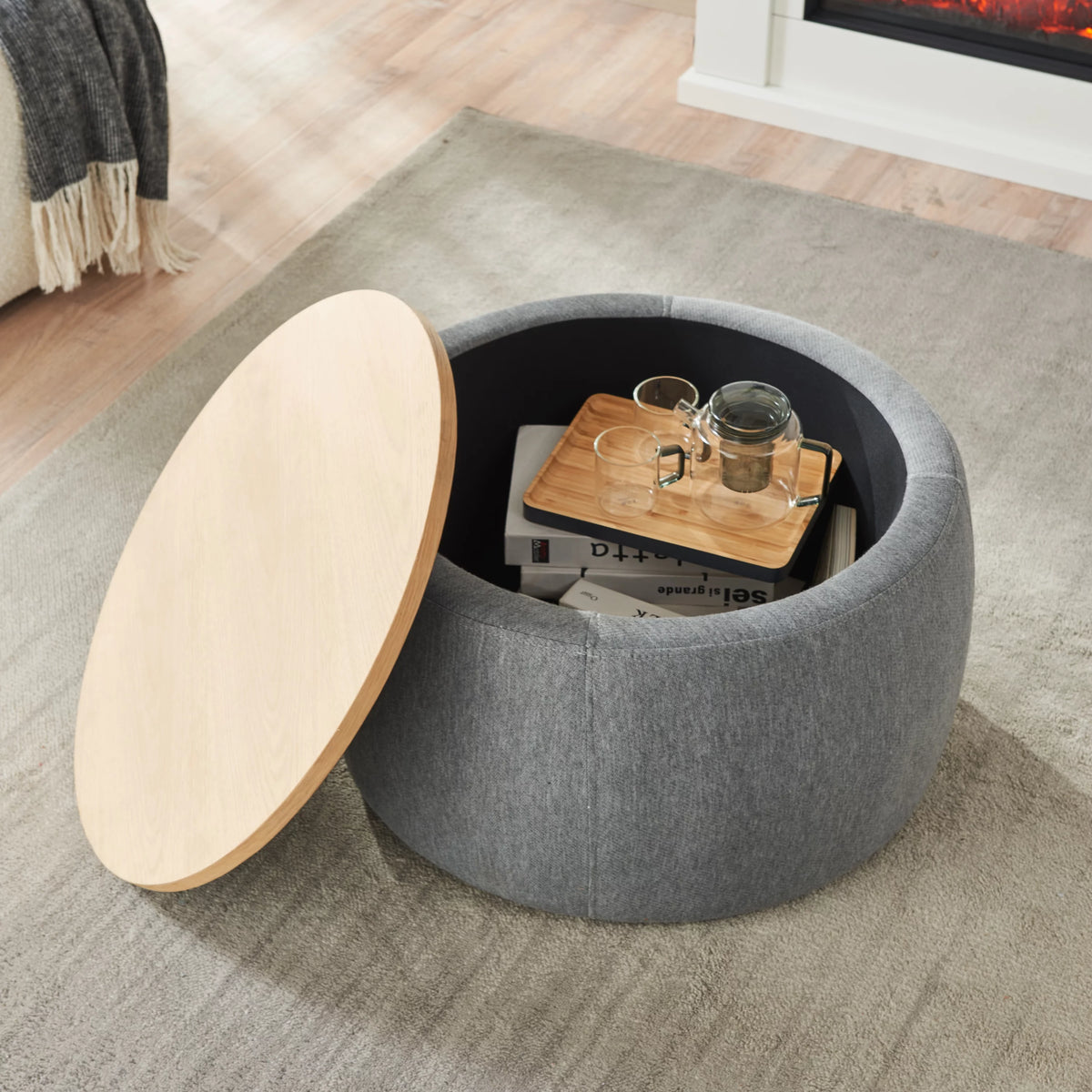 Dark Gray Round Storage Ottoman L22244