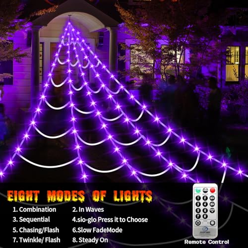 16.4Ft 220 LED Lighted Spider Web Lights with 8 Modes Waterproof Timer R405
