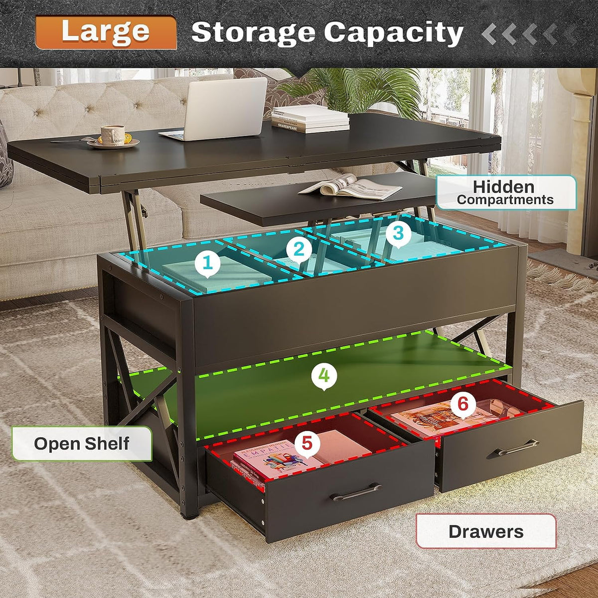 40" Lift Top Coffee Table with 2 Drawers Z254739