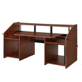 71 Inch Wood Music Desk Studio Workstation, 3 Shelves, Cherry Brown P7275