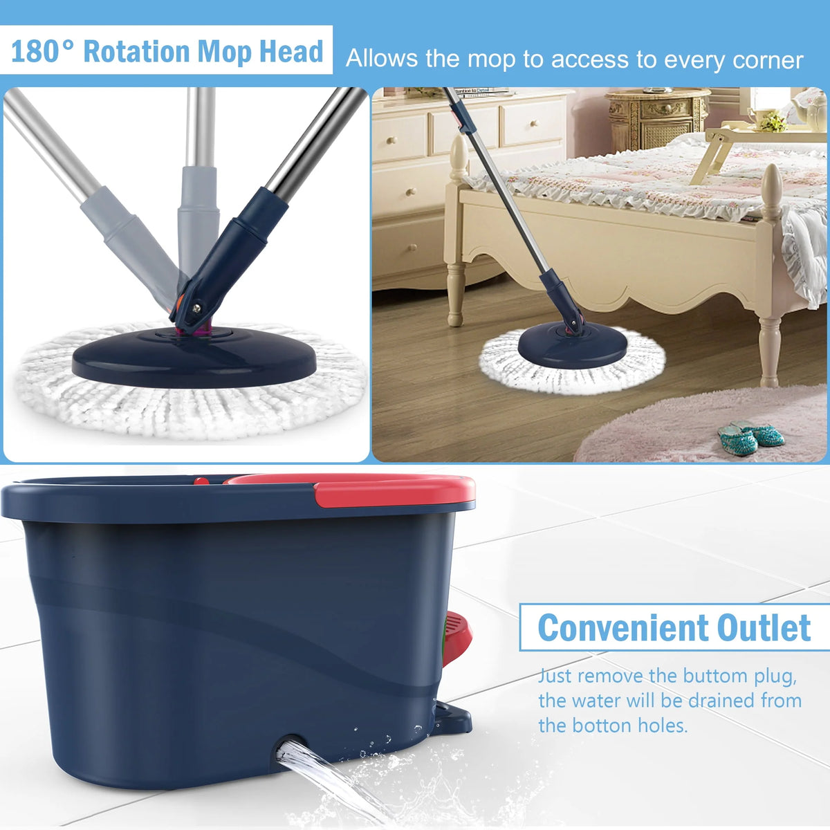 Green Spin Mop and Bucket with Wringer Set E911