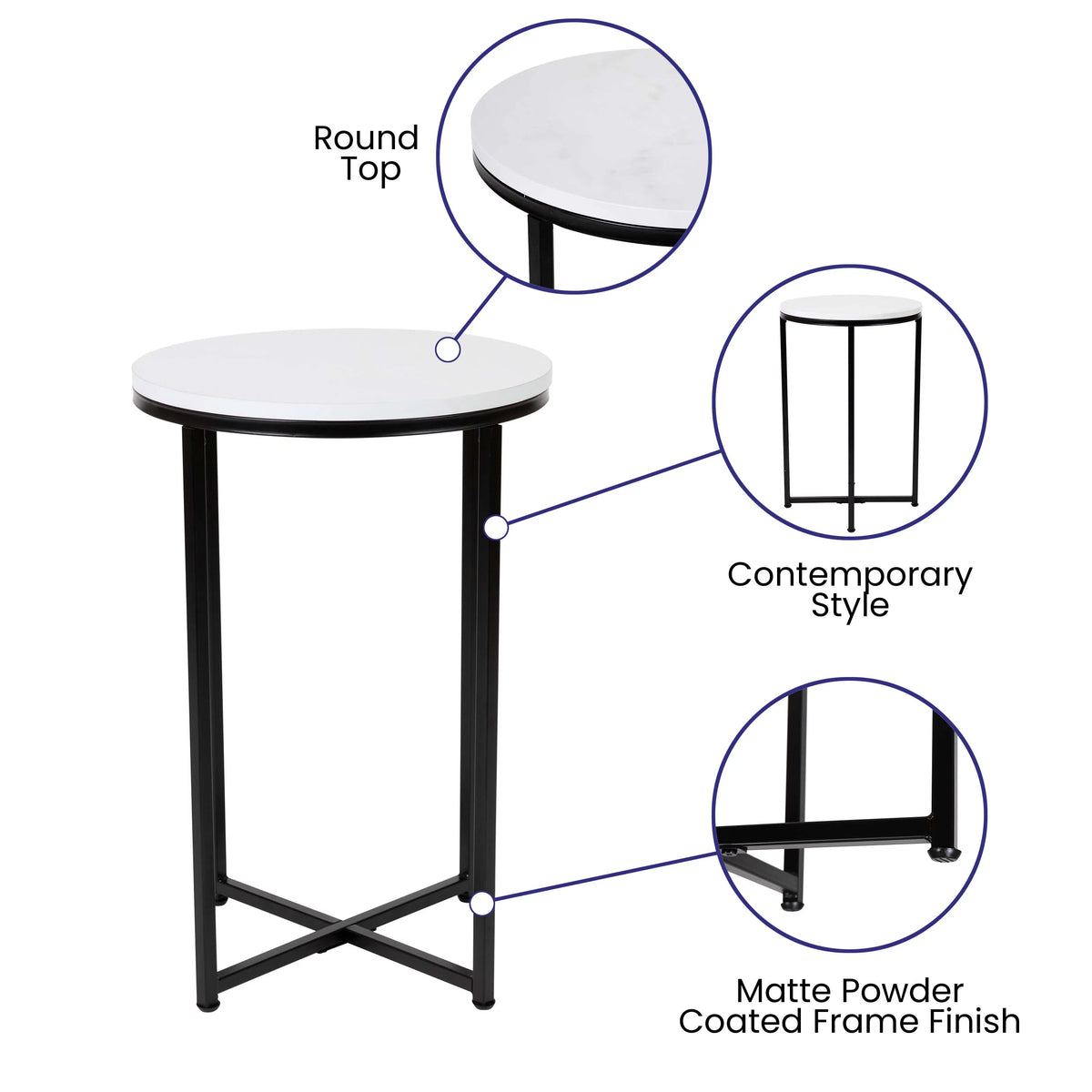 Modern End Table with Black Metal Frame and White Laminate Top L90837