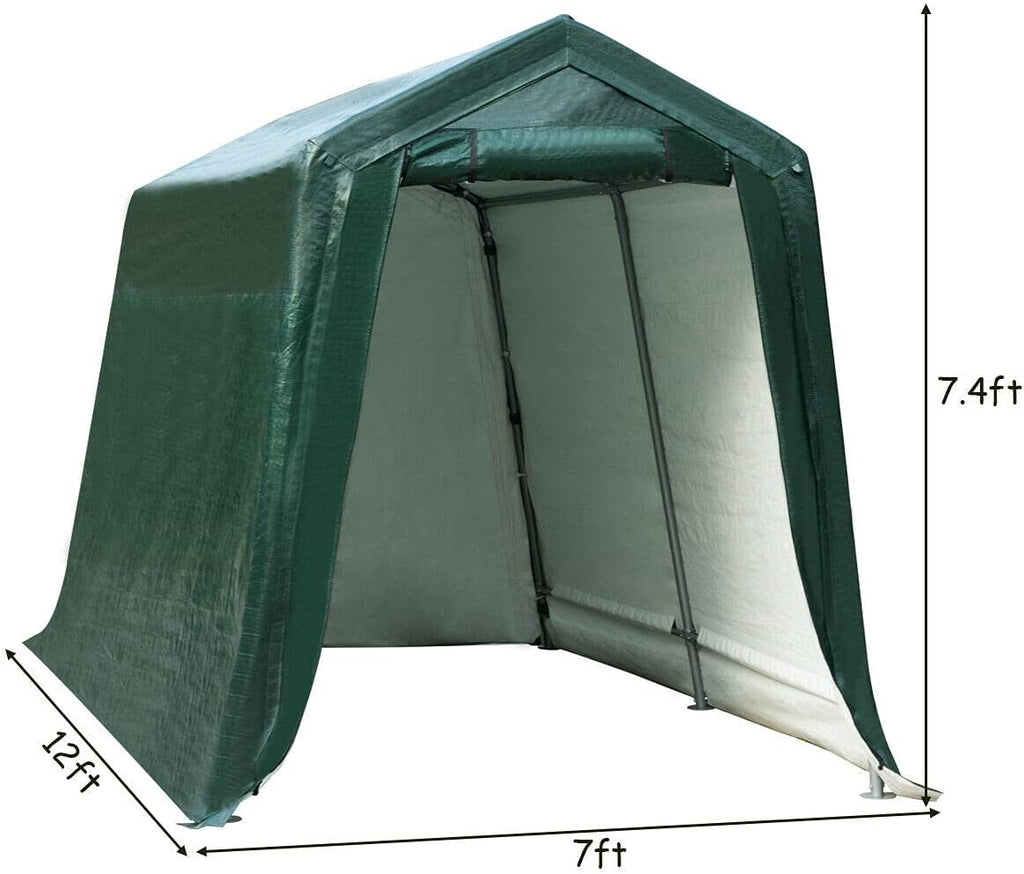 7 Ft x 12 Ft Outdoor Carport Shelter with Metal Frame and Waterproof Cover N1892