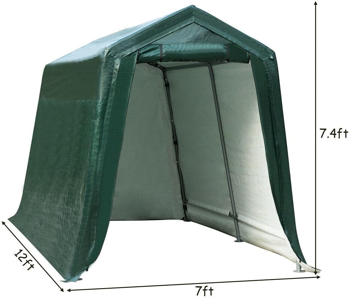 7 Ft x 12 Ft Outdoor Carport Shelter with Metal Frame and Waterproof Cover N1892