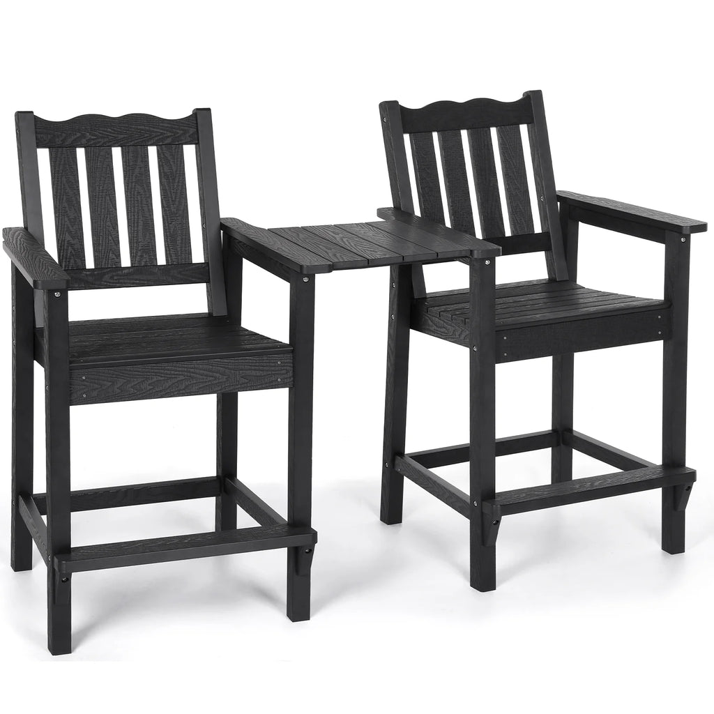Black HIPS Adirondack Chairs Set of 2 with Connecting Tray H522