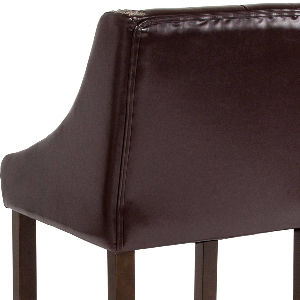 Tufted Walnut Counter Height Stool in Brown LeatherSoft D63798