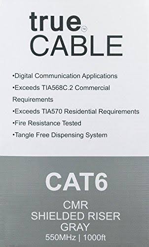 Cat6 Shielded Riser 1000ft Gray 23AWG Solid Bare Copper Bulk Ethernet Cable C6132