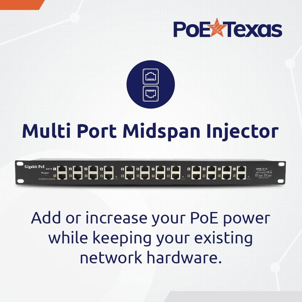 12 Port Gigabit Passive PoE Injector with 24V 120 Watt Power Supply A3942