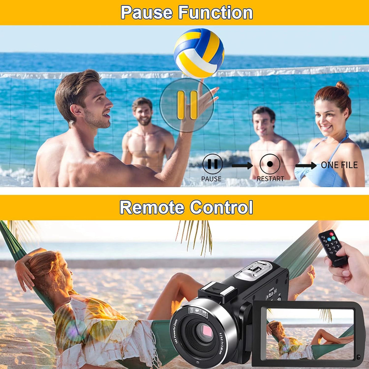 Video Camera Camcorder Full HD 1080P 30FPS 24.0 MP IR Night Vision 3.0 Inch IPS Screen 16X Zoom with 2 Batteries C6948