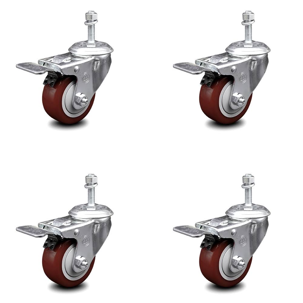 4 Swivel Caster Set with 3.5x22 Wheel and 3/8x22 Stem with Total Lock Brake T406