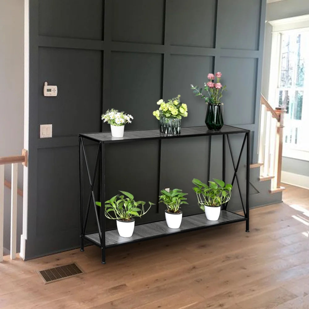 Gray 2-Tier Wood Console Table with Storage Shelf I241668