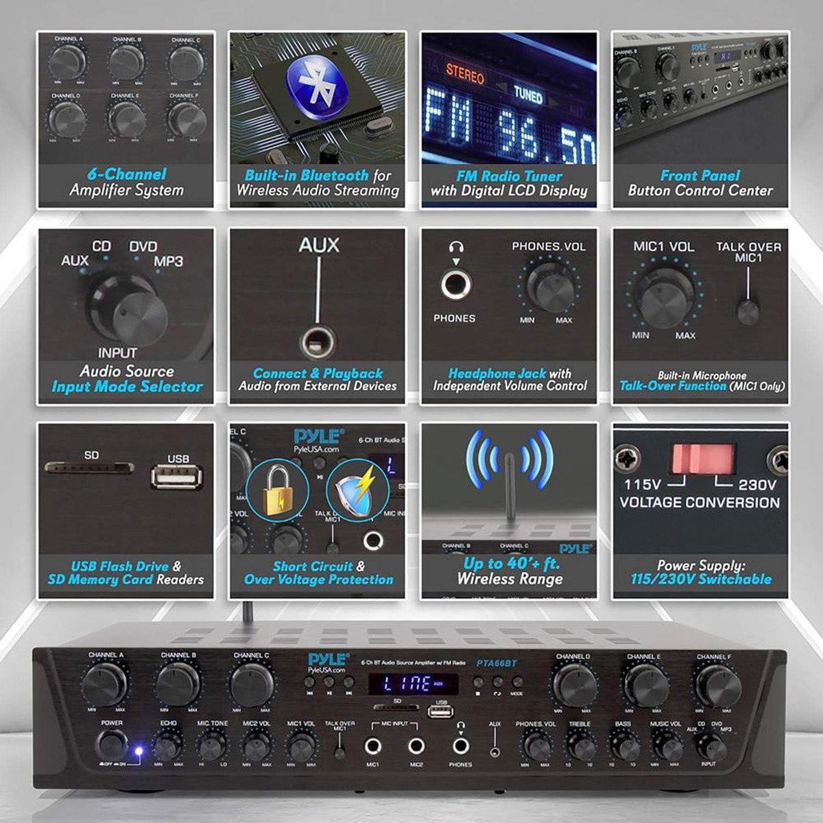 Wireless Bluetooth Stereo Receiver Amp 6 Channel 600Watt L30500