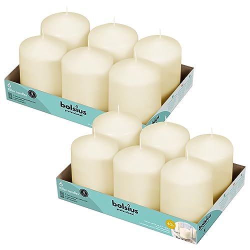12 Ivory Pillar Candles 3x4 Inches Unscented Dripless X69432