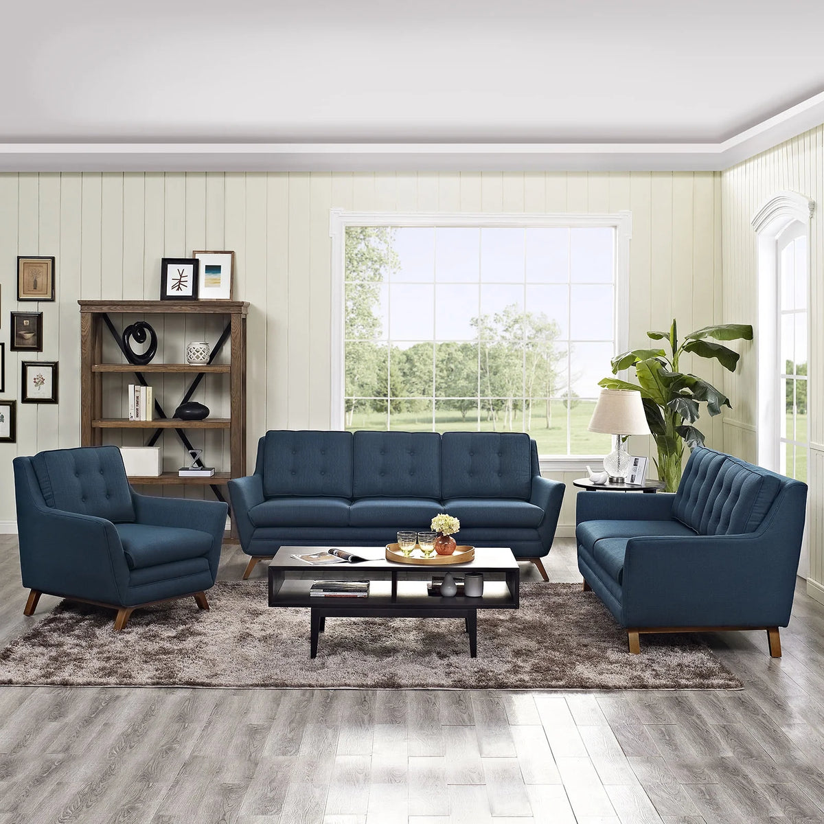 Navy Blue Fabric Sofa Set E4614