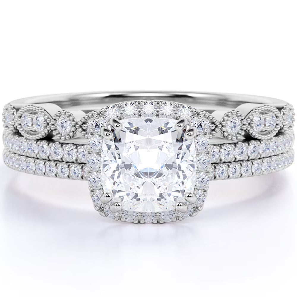 18k Gold Over Silver Moissanite Wedding Trio Ring Set S158177