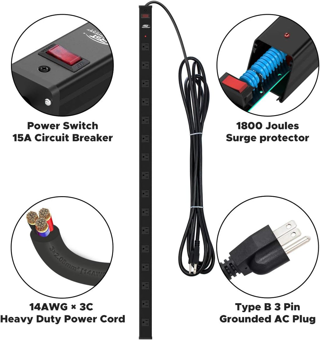 16-Outlet Surge Protector Power Strip with Circuit Breaker, 15 Feet, Pack of 2 U271