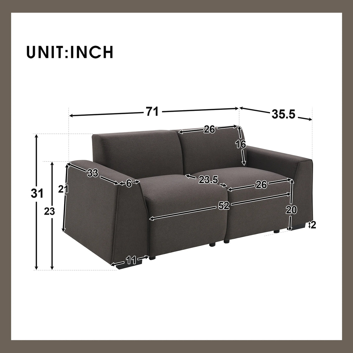 70" Linen Fabric 3 Seater Sofa with Wide Armrests X9558