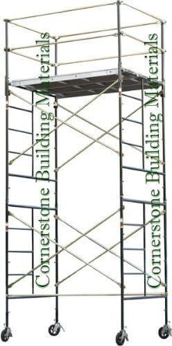 14'2 HIGH 3 Decks Aluminum Plywood Deck Guard Rail Scaffold Rolling Tower A364952