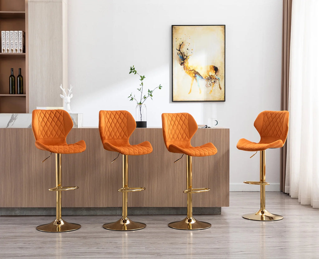 Orange Velvet Adjustable Swivel Bar Stools Set of 2 T3146
