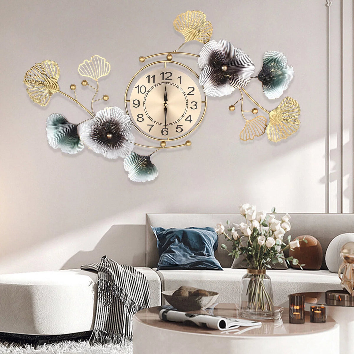 Ginkgo Leaf Wall Clock 90*45cm Mute Battery Operated Q99561