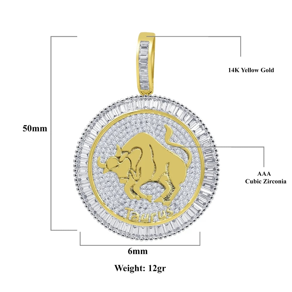 14K Yellow Gold Finish Simulated Diamond Taurus Pendant Charm S846
