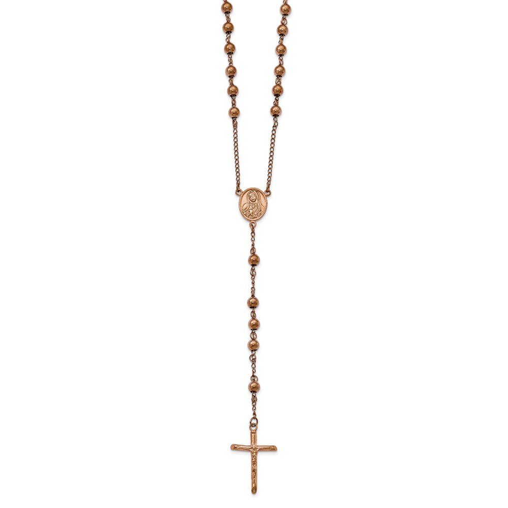 30" Stainless Steel Pink Plated Rosary Necklace R6689