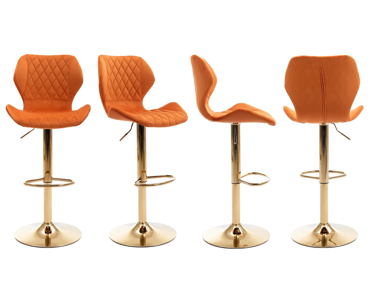 Orange Velvet Adjustable Swivel Bar Stools Set of 2 T3146