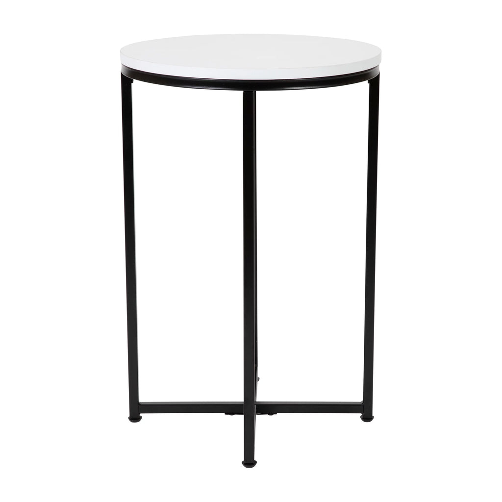 Modern End Table with Black Metal Frame and White Laminate Top L90837