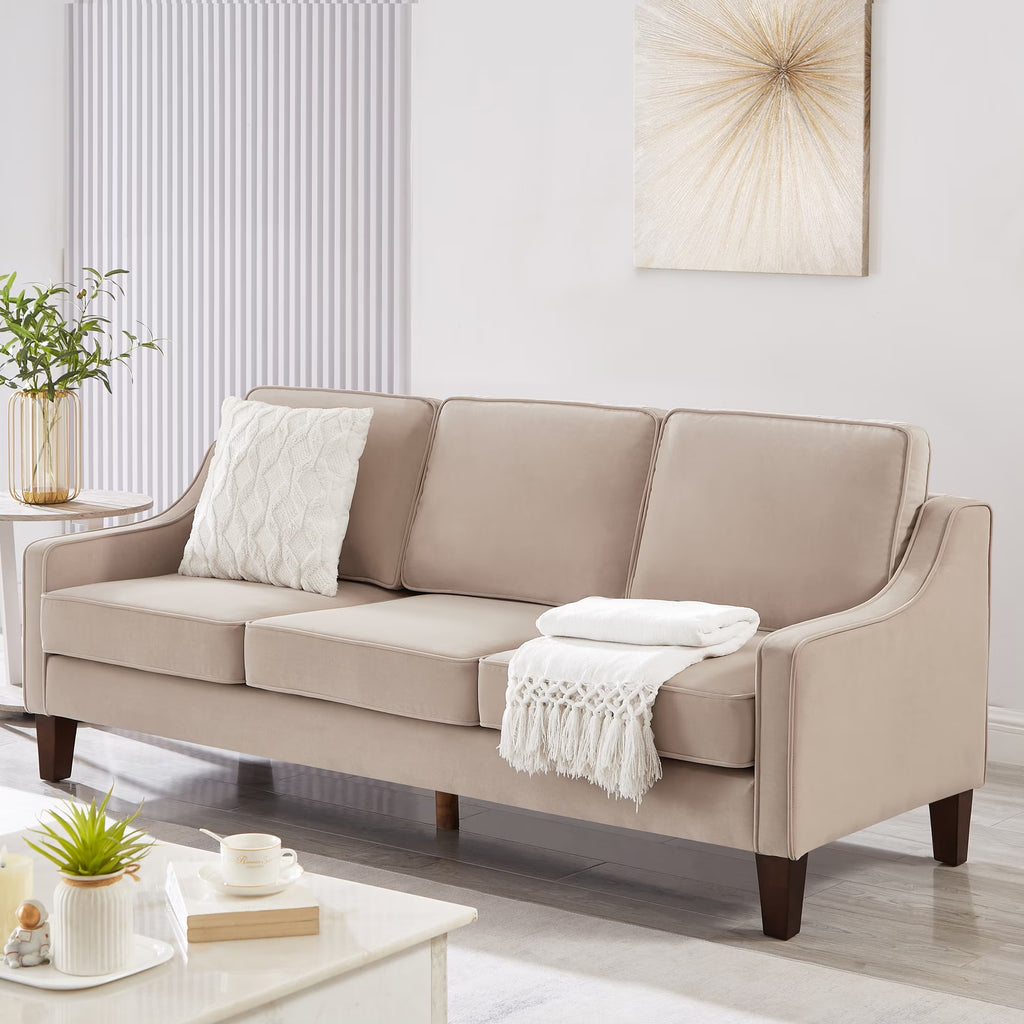 Taupe Velvet 3 Piece 3-Seat Sofa with Removable Cushions O2634