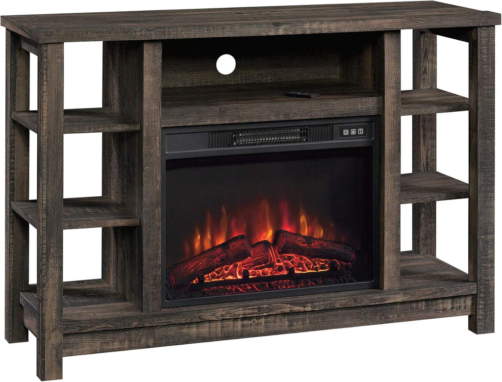 Entertainment Fireplace Credenza, Carbon Oak Finish W572