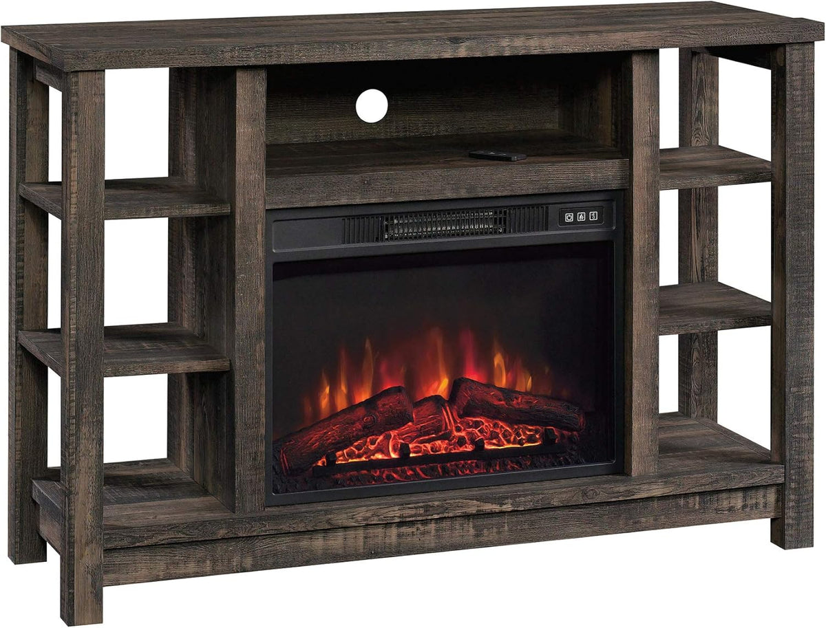 Entertainment Fireplace Credenza, Carbon Oak Finish W572