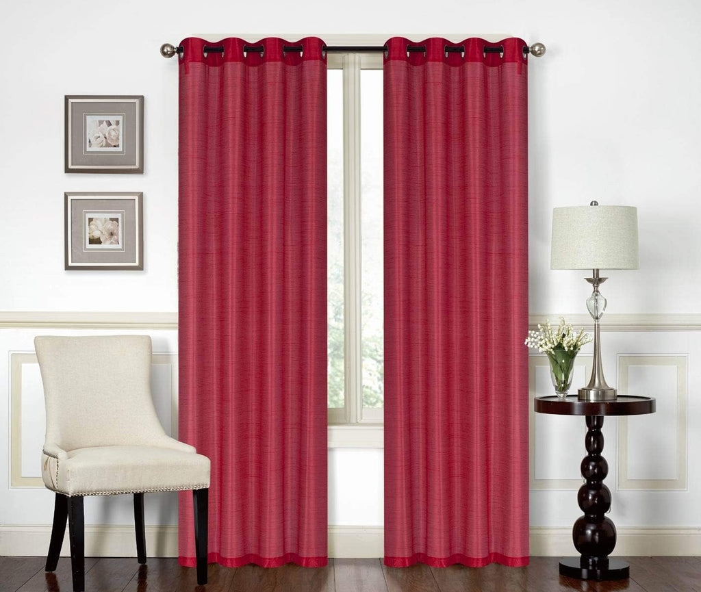 Red Solid Faux Silk Double Waterfall Valance with Tails X809