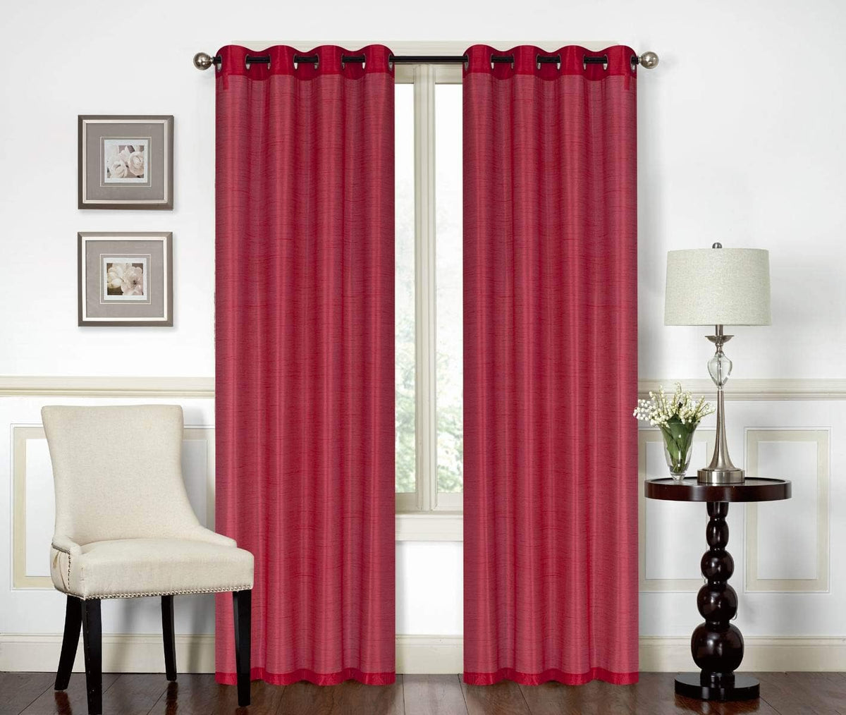 Red Solid Faux Silk Double Waterfall Valance with Tails X809