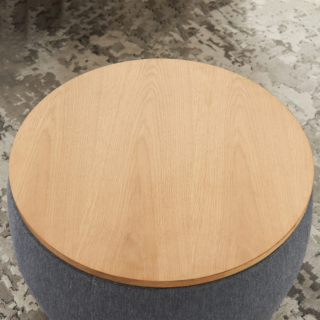 Dark Gray Round Storage Ottoman L22244