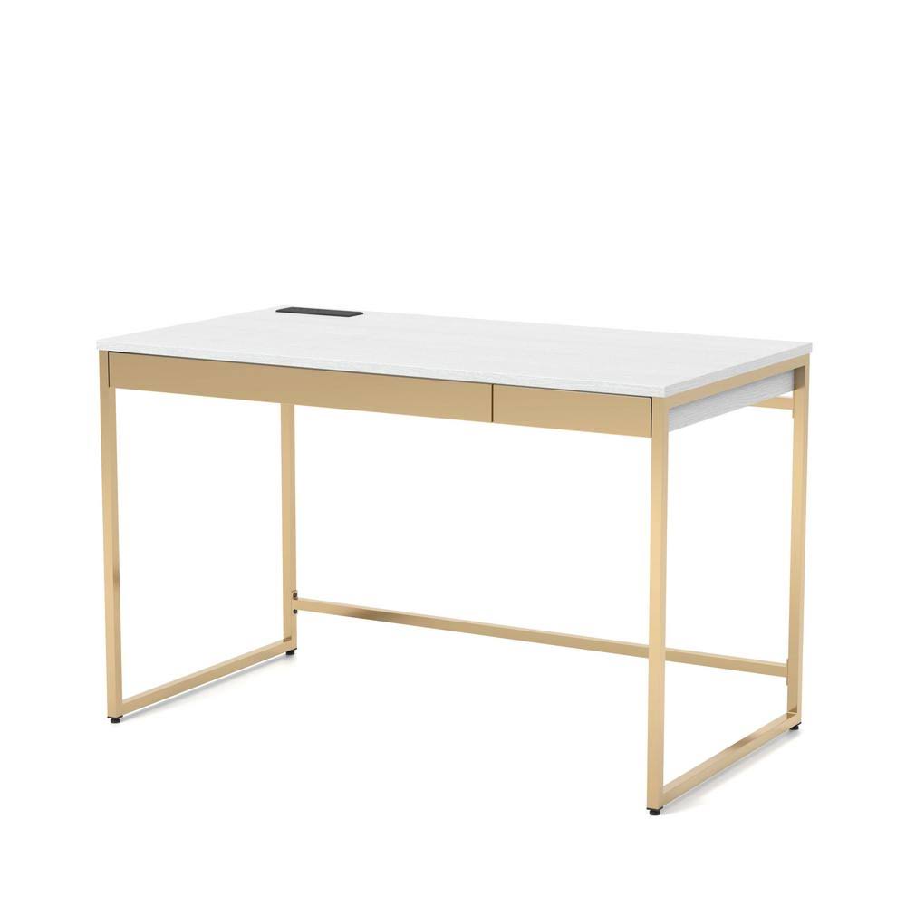 White and Copper Plating 2-Drawer Writing Desk J268508