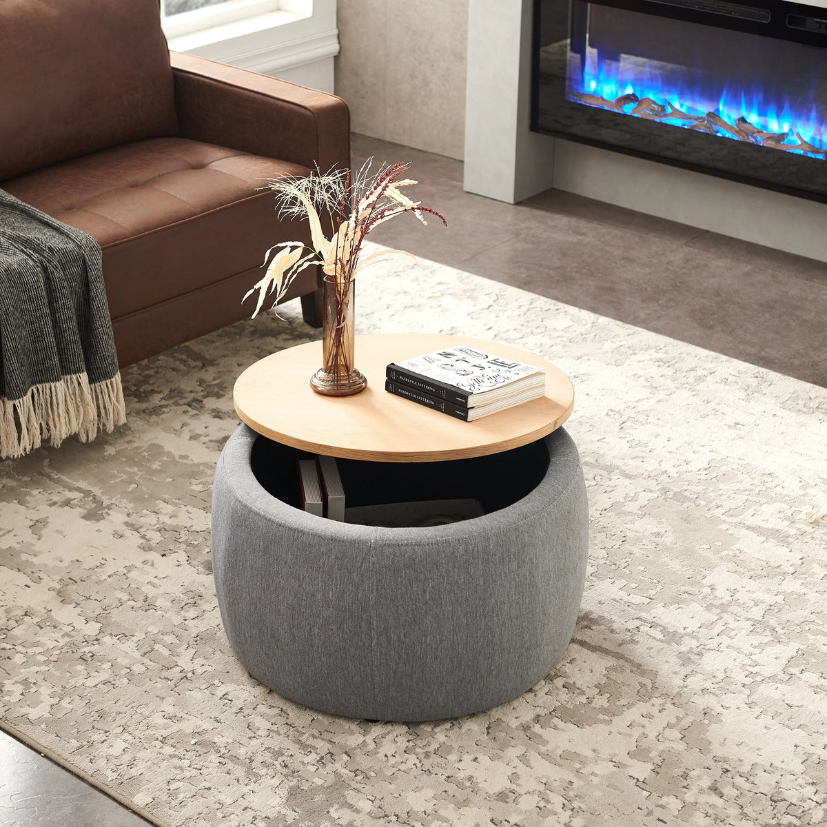 Dark Gray Round Storage Ottoman L22244