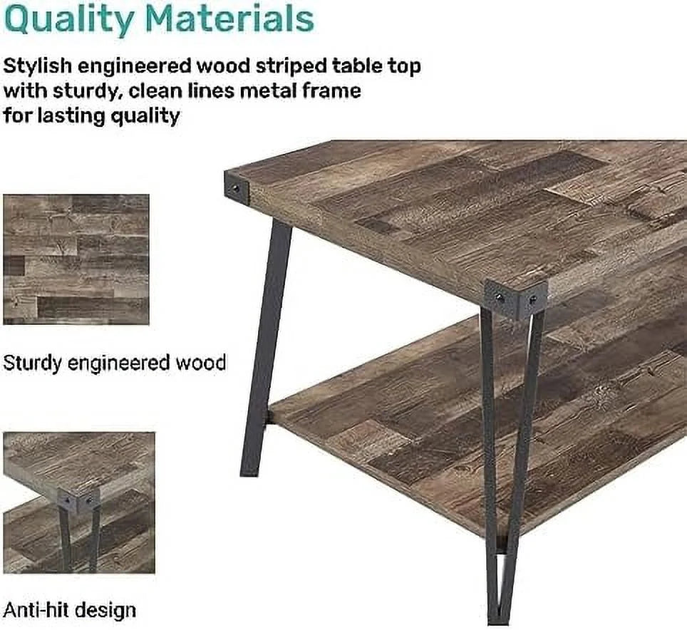 Brown Rectangular Coffee Table with Metal Frame S686