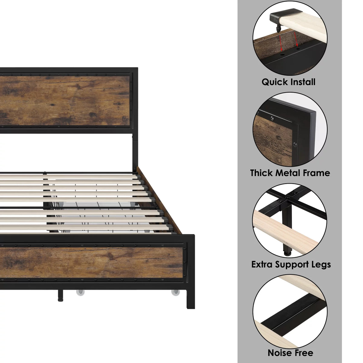 Queen Size Metal Platform Bed with 4 Storage Drawers E72701