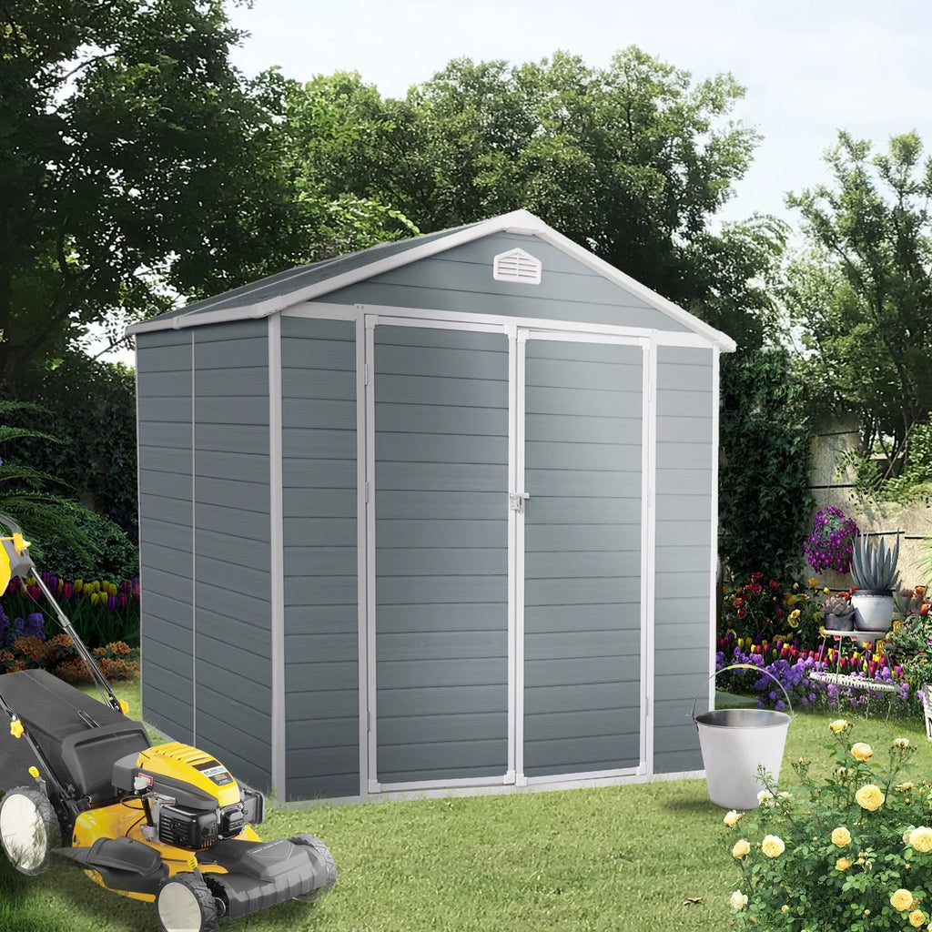 6x8 FT Plastic Resin Outdoor Storage Shed with Floor and Lockable Door V393525