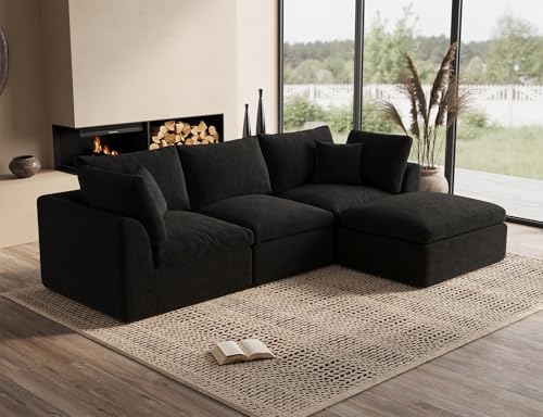 110" Warm White L-Shape Sectional Sofa with Ottoman E6622