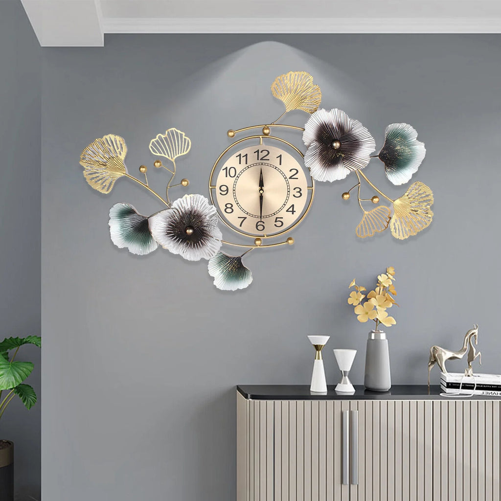 Ginkgo Leaf Wall Clock 90*45cm Mute Battery Operated Q99561