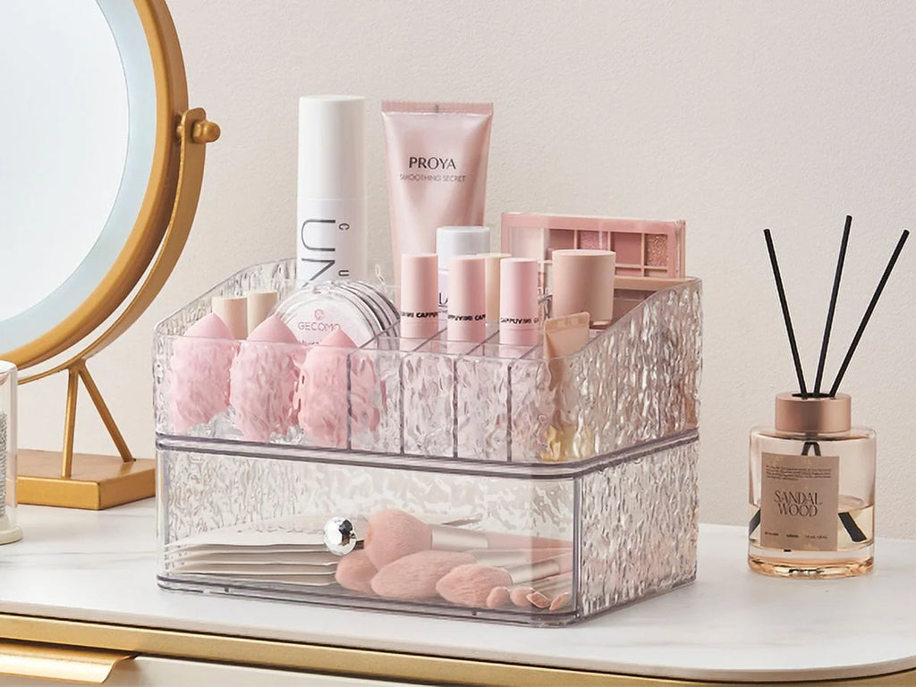 Makeup Storage Organizer with 1 Drawer Set of 2 F536