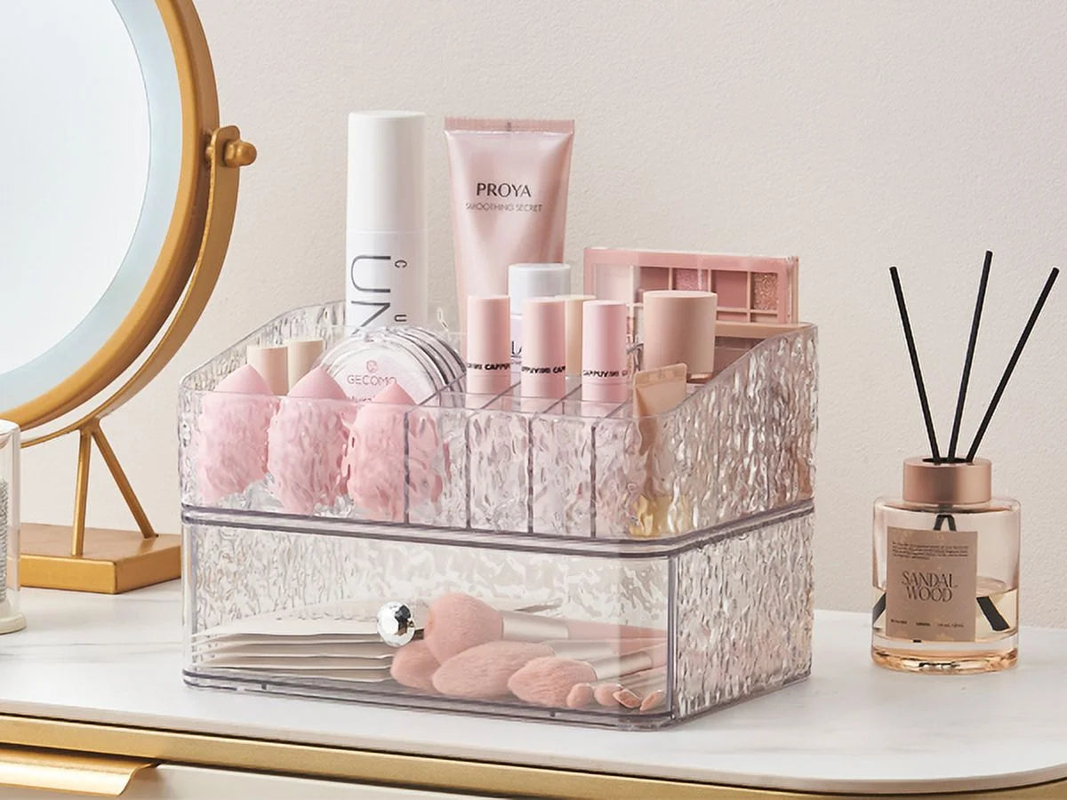 Makeup Storage Organizer with 1 Drawer Set of 2 F536